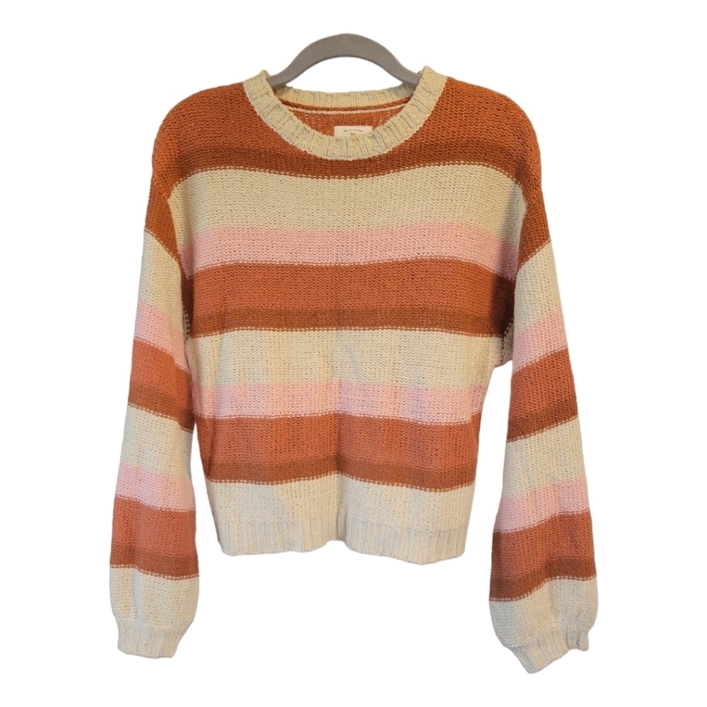 Billabong Striped Knit Sweater Womens S Boxy Fit Drop Shoulder Crewneck Fall